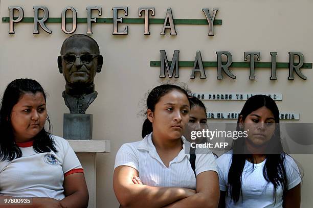 Students of a catholic school listen to an explanation inside the former quarters of Mons. Oscar Arnulfo Romero at La Divina Providencia Hospital in...