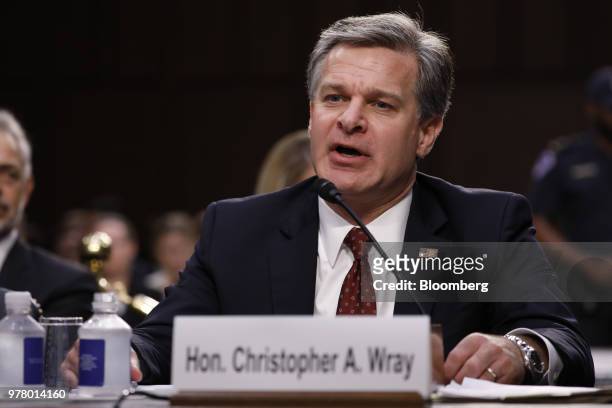 Christopher Wray, director of the Federal Bureau of Investigation , speaks during a Senate Judiciary Committee hearing on the inspector general...