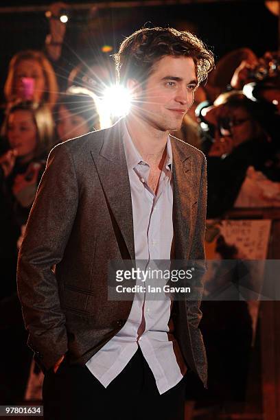 Actor Robert Pattinson attends the 'Remember Me' UK film premiere held at the Odeon Leicester Square on March 17, 2010 in London, England.