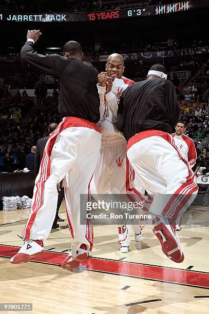 Jarrett Jack of the Toronto Raptors is introduced before the game against the Portland Trail Blazers on February 24, 2010 at Air Canada Centre in...