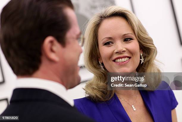 German Defense Minister Karl-Theodor zu Guttenberg and his wife Stephanie attend the "Die 8 Kanzler" exhibition opening on March 17, 2010 in Berlin,...