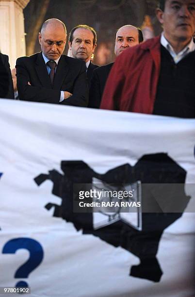 Basque Nationalist Party president for Vizcaya province Andoni Ortuzar and Basque government Interior chief Rodolfo Ares , attend a protest, called...