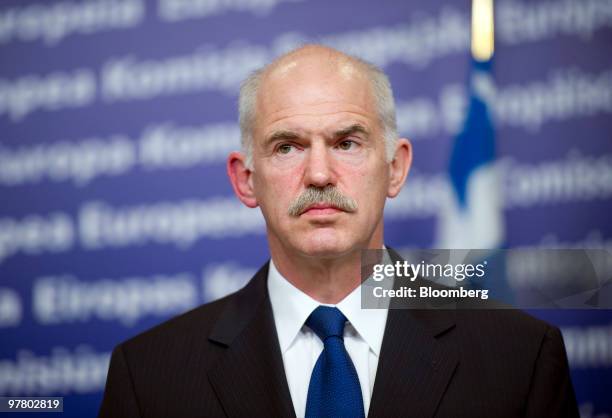 George Papandreou, Greece's prime minister, speaks during a news conference with Jose Manuel Barroso, president of the European Commission, at the...