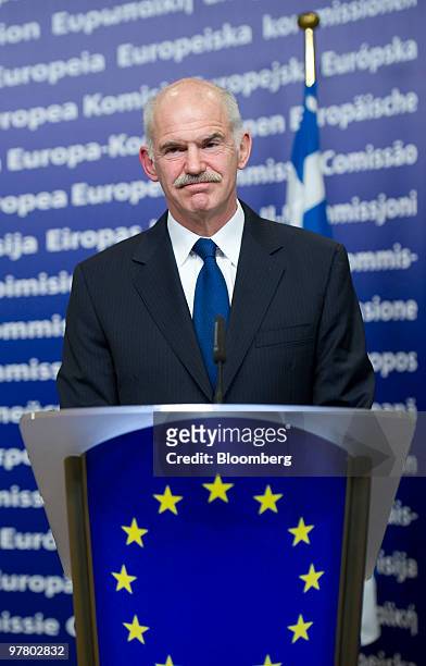 George Papandreou, Greece's prime minister, speaks during a news conference with Jose Manuel Barroso, president of the European Commission, at the...