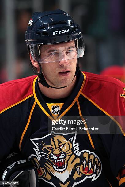 Keith Ballard of the Florida Panthers skates on the ice against the Washington Capitals at the BankAtlantic Center on March 16, 2010 in Sunrise,...