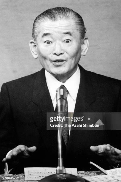 Prime Minister Noboru Takeshita speaks during a press conference after the consumption tax bills enacted at the prime minister's official residence...