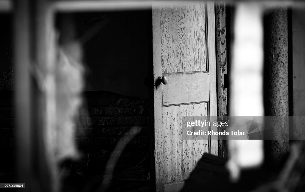 B & w open door