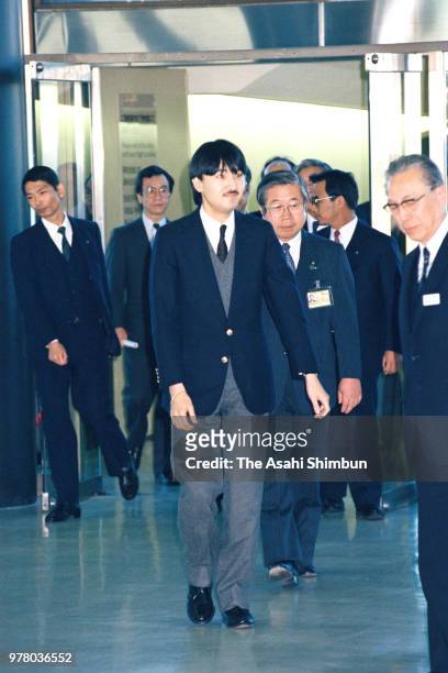Prince Fumihito is seen on arrival at Narita International Airport on December 28, 1988 in Narita, Chiba, Japan.