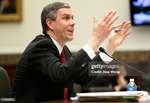 Education Secretary Arne Duncan testifies during a hearing before the House Education and Labor Committee March 17, 2010 on Capitol Hill in...