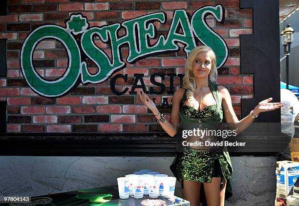 Television personality and model Holly Madison attends the kickoff of O'Sheas' four-day block party in celebration of St. Patrick's Day at O'Sheas...