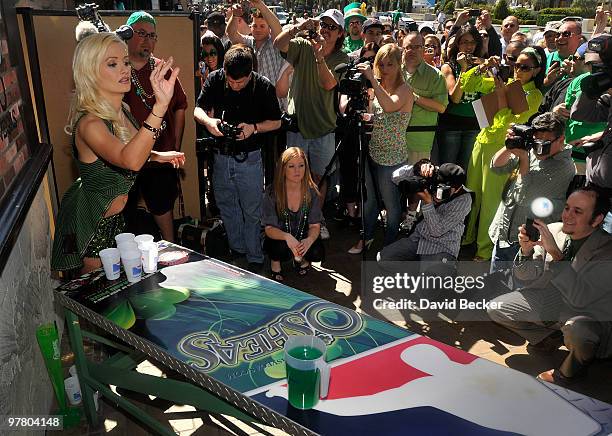 Television personality and model Holly Madison attends the kickoff of O'Sheas' four-day block party in celebration of St. Patrick's Day at O'Sheas...