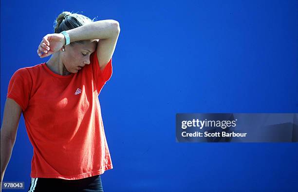 Anna Kournikova of Russia in action during practice for the Adidas International tennis tournament at the Sydney International Tennis Centre at...