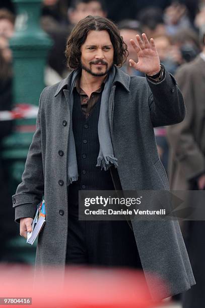 Actor Johnny Depp is seen at the Piazzale della Stazione, filming on location for "The Tourist" on March 17, 2010 in Venice, Italy.