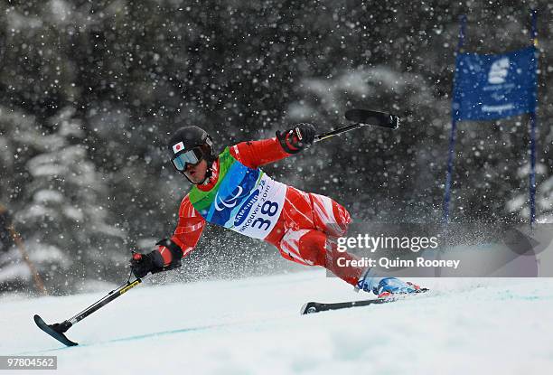 Hiraku Misawa of Japan competes in the Men's Standing Giant Slalom during Day 6 of the 2010 Vancouver Winter Paralympics at Whistler Creekside on...