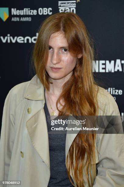 Agathe Bonitzer attends the "Un Couteau Dans Le Coeur" Paris premiere at la cinematheque on June 18, 2018 in Paris, France.