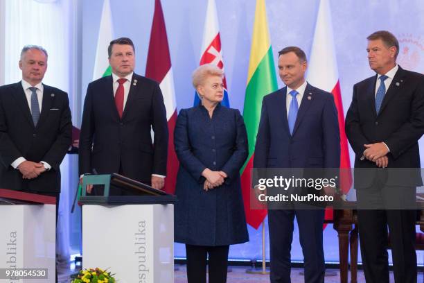 President of Slovakia Andrej Kiska, Latvian President Raimonds Vejonis, President of Lithuania Dalia Grybauskaite, Polish President Andrzej Duda and...