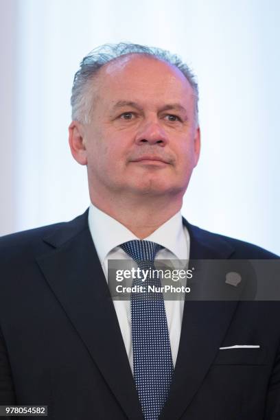 President of Slovakia Andrej Kiska attend the Poland's Independence 100th anniversary celebrations at the Belvedere Palace in Warsaw, Poland on 8...