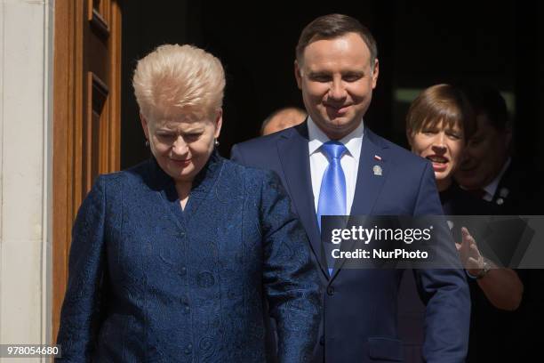 President of Lithuania Dalia Grybauskaite, Polish President Andrzej Duda and President of Estonia Kersti Kaljulaid attend the Poland's Independence...