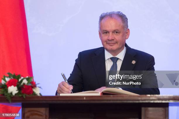 President of Slovakia Andrej Kiska attend the Poland's Independence 100th anniversary celebrations at the Belvedere Palace in Warsaw, Poland on 8...