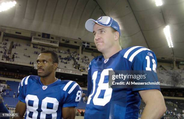 Indianapolis Colts quarterback Peyton Manning and wide receiver Marvin Harrison, October 17, 2005 in Indianapolis. Manning's touchdown pass to...