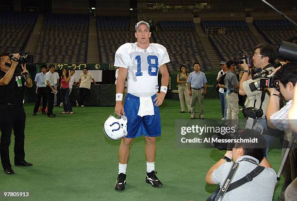 Indianapolis Colts quarterback Peyton Manning before an Aug. 4 practice at the Tokyo Dome in Japan.