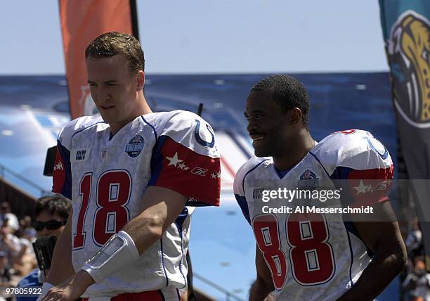 Indianapolis Colts quarterback Peyton Manning and wide receiver Marvin Harrison during the NFL Pro Bowl game at Aloha Stadium in Honolulu, Hawaii on...