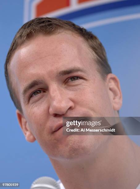 Peyton Manning of the Indianapolis Colts speaks during Media Day prior to Super Bowl XLI at Dolphins Stadium in Miami, Florida on January 30, 2007.