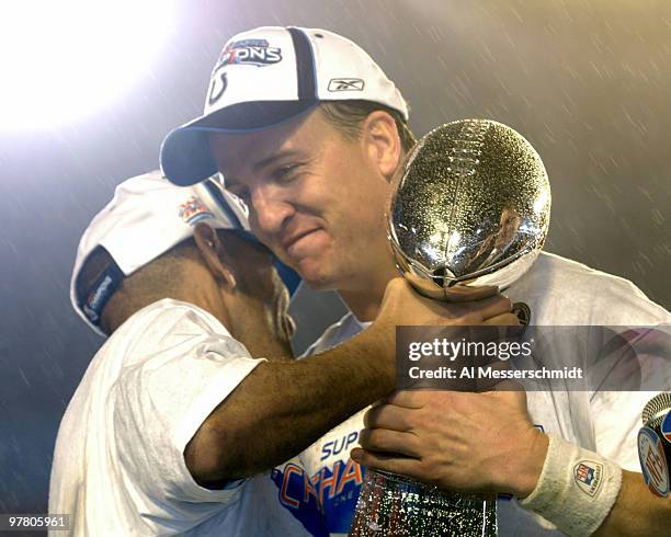 Tony Dungy and Peyton Manning after Super Bowl XLI between the Indianapolis Colts and Chicago Bears at Dolphin Stadium in Miami, Florida on February...