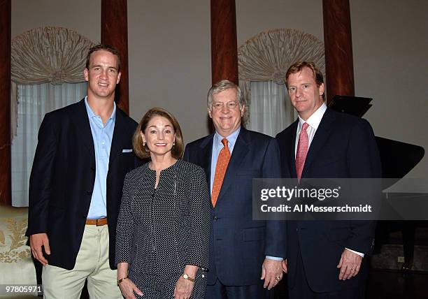 Ambassador Thoms Schieffer and his wife with NFL chief operating officer Roger Goodell and Iindianapolis Colts quarterback Peyton Manning at a...