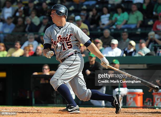 Brandon Inge of the Detroit Tigers bats against the Pittsburgh Pirates during the spring training game at McKechnie Field on March 17, 2010 in...