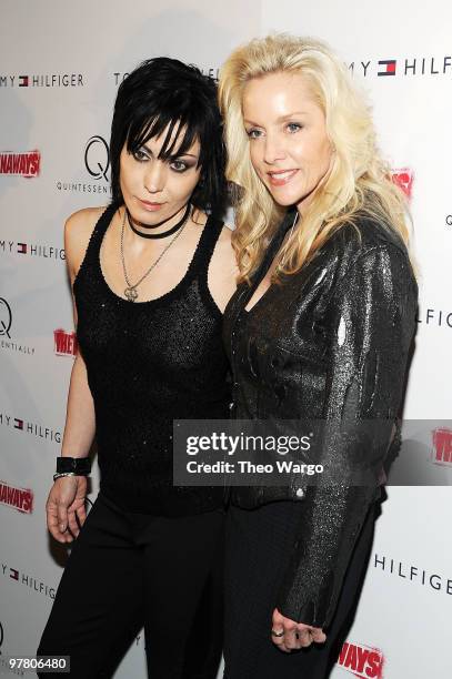 Musicians Joan Jett and Cherie Currie attend "The Runaways" New York premiere at Landmark Sunshine Cinema on March 17, 2010 in New York City.