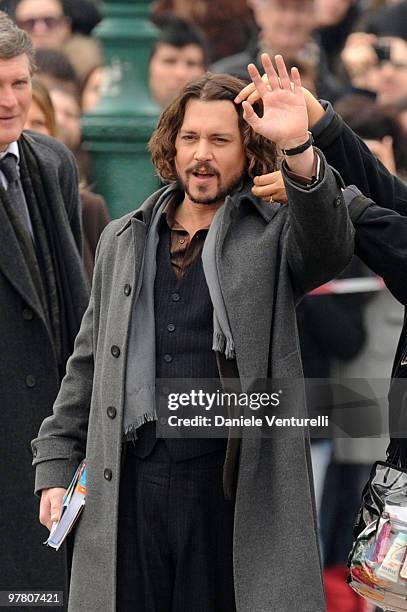 Actor Johnny Depp is seen at the Piazzale della Stazione, filming on location for "The Tourist" on March 17, 2010 in Venice, Italy.