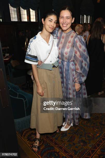 Caroline Issa and Emilia Wickstead attend The Modist Dinner at L'oscar Hotel on June 18, 2018 in London, England.