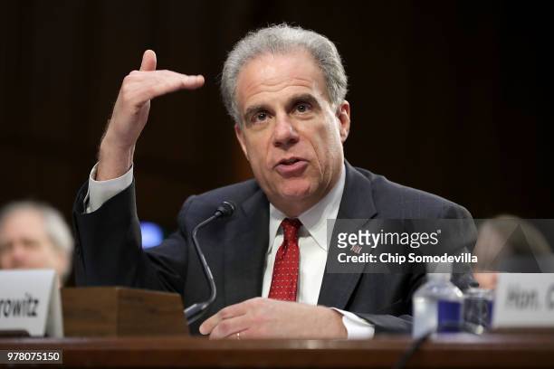 Justice Department Inspector General Michael Horowitz testifies before the Senate Judiciary Committee in the Hart Senate Office Building on Capitol...