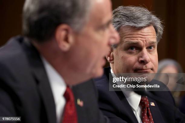 Justice Department Inspector General Michael Horowitz and Federal Bureau of Investigation Director Christopher Wray testify before the Senate...