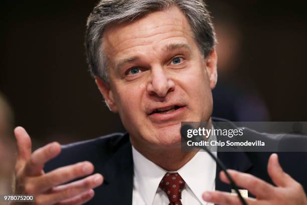 Federal Bureau of Investigation Director Christopher Wray testifies before the Senate Judiciary Committee in the Hart Senate Office Building on...