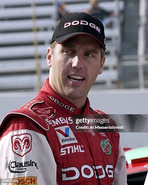 Jeremy Mayfield waits for his qualifying run Friday, October 17, 2003 at the NASCAR Subway 500 at Martinsville Speedway, Martinsville, Virginia.