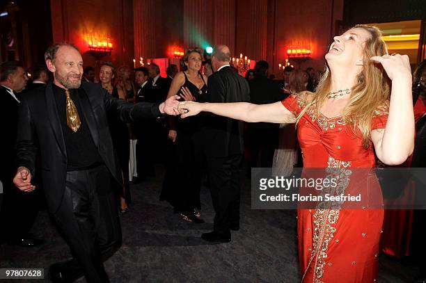 Actor Michael Mendl and Christina von Oeynhausen dance at the Russian Fashion Gala at the Embassy of the Russian Federation on March 17, 2010 in...