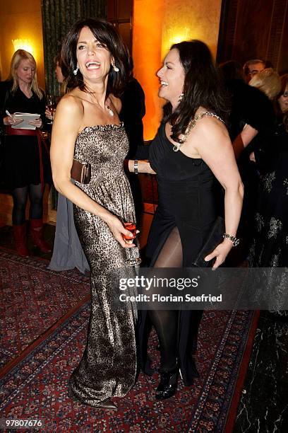 Actress Gerit Kling and actress Christine Neubauer attend the Russian Fashion Gala at the Embassy of the Russian Federation on March 17, 2010 in...