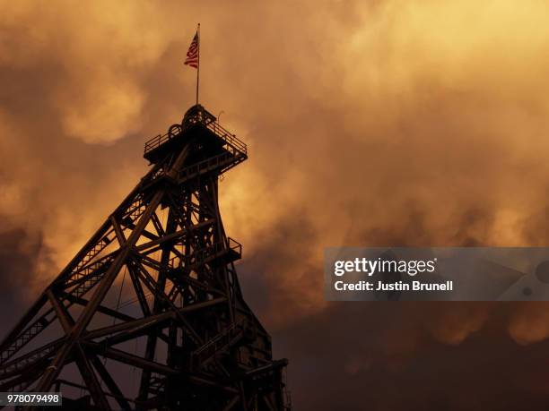 low angle view of original gallus frame, butte, montana, usa - gallus gallus stock pictures, royalty-free photos & images