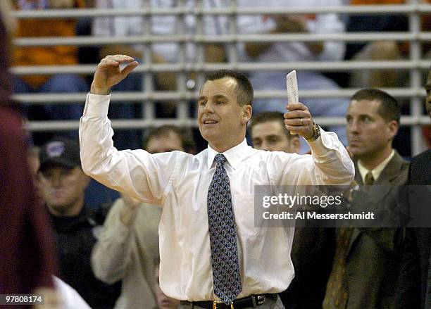 Florida men's basketball coach Billy Donovan protests a foul call January 3, 2004 at the Stephen C. O'Connell Center, Gainesville, Florida. FSU was...