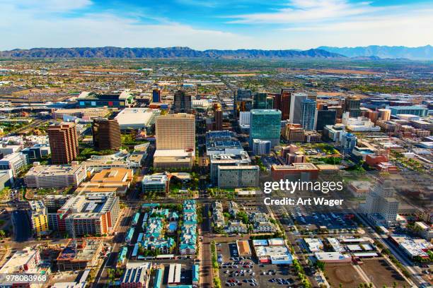 phoenix skyline aerial view - helicopter point of view stock pictures, royalty-free photos & images