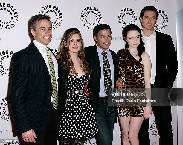 Mark Stern and actors Magda Apanowicz, Esai Morales, Alessandra Torresani and Sasha Roiz attend a screening of "Caprica" at The Paley Center for...