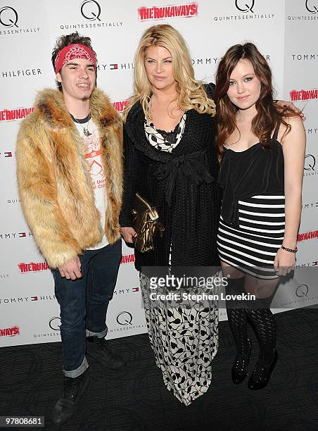 Actress Kirstie Alley with children William True and Lillie Price attend the premiere of "The Runaways" at Landmark Sunshine Cinema on March 17, 2010...