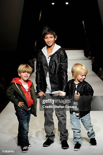 Models showcase designs on the catwalk by Industrie Kids as part of the LMFF Fashion Collections 2 on the fourth day of the 2010 L'Oreal Melbourne...