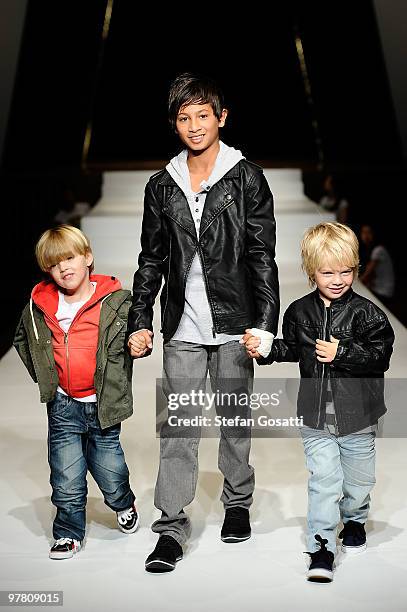 Models showcase designs on the catwalk by Industrie Kids as part of the LMFF Fashion Collections 2 on the fourth day of the 2010 L'Oreal Melbourne...