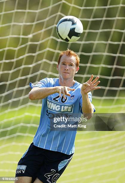 Hayden Foxe competes in a warm up game during a Sydney FC A-League training session at Macquarie Field on March 18, 2010 in Sydney, Australia.