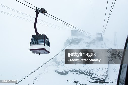 Ski lift in fog, Saas-Fe, Switzerland Ski lift in fog, Saas-Fe, Switzerland