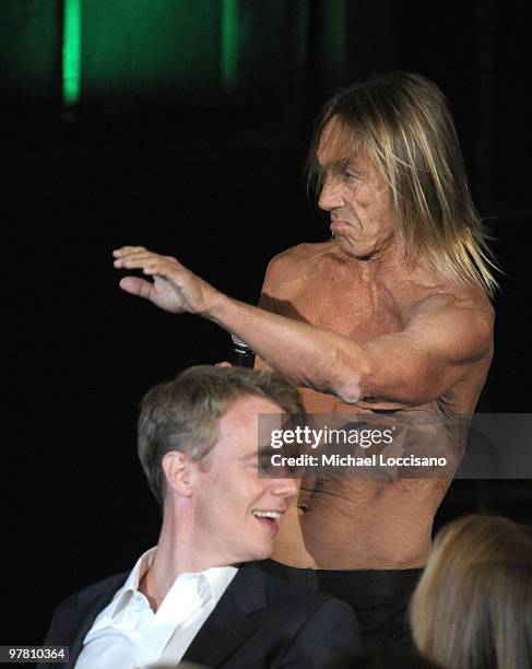 Iggy Pop of Iggy & the Stooges performs onstage at the 25th Annual Rock And Roll Hall of Fame Induction Ceremony at the Waldorf=Astoria on March 15,...