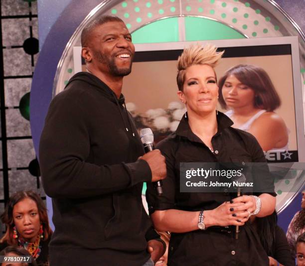 Terry Crews and Rebecca Crews visit BET's "106 & Park" at BET Studios on March 17, 2010 in New York City.